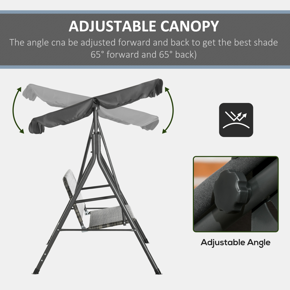 Outsunny 3-person Rattan Swing Chair, Hanging Bench w/ Stand, Adjustable Canopy