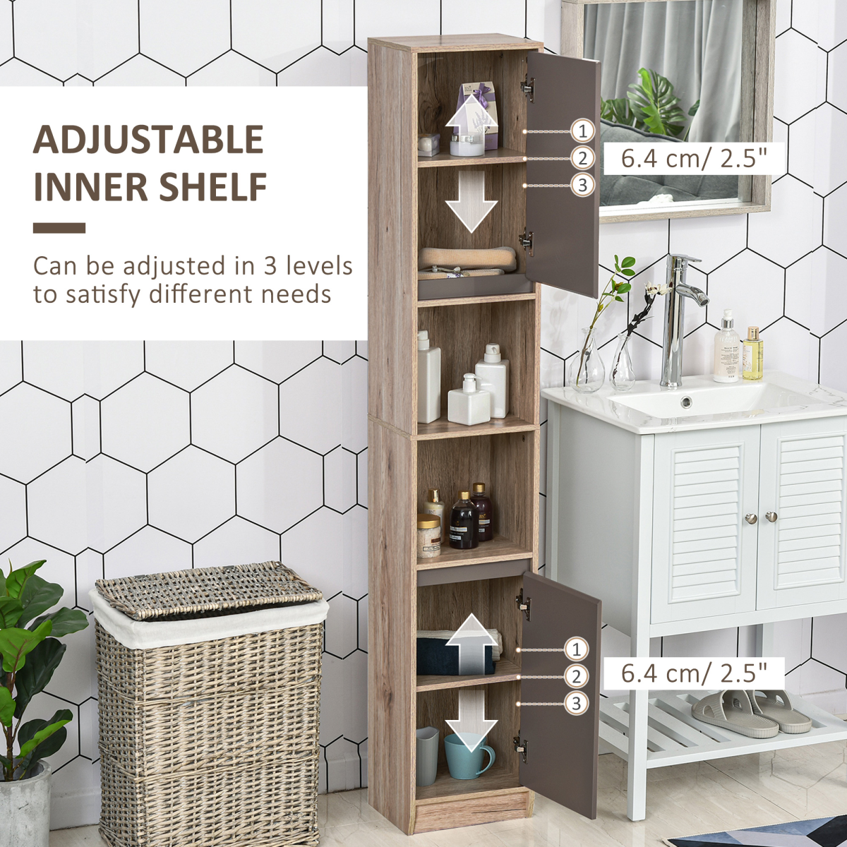 170cm Freestanding Storage Cabinet Slimline Unit w/ 2 Cupboards 2 Compartments