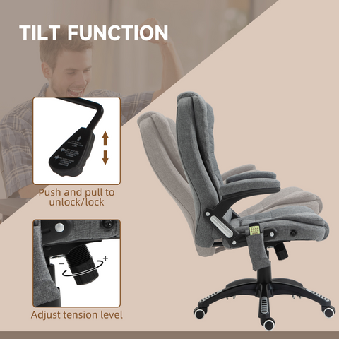 Executive Reclining Chair w/ Heating Massage Points Relaxing Headrest Grey
