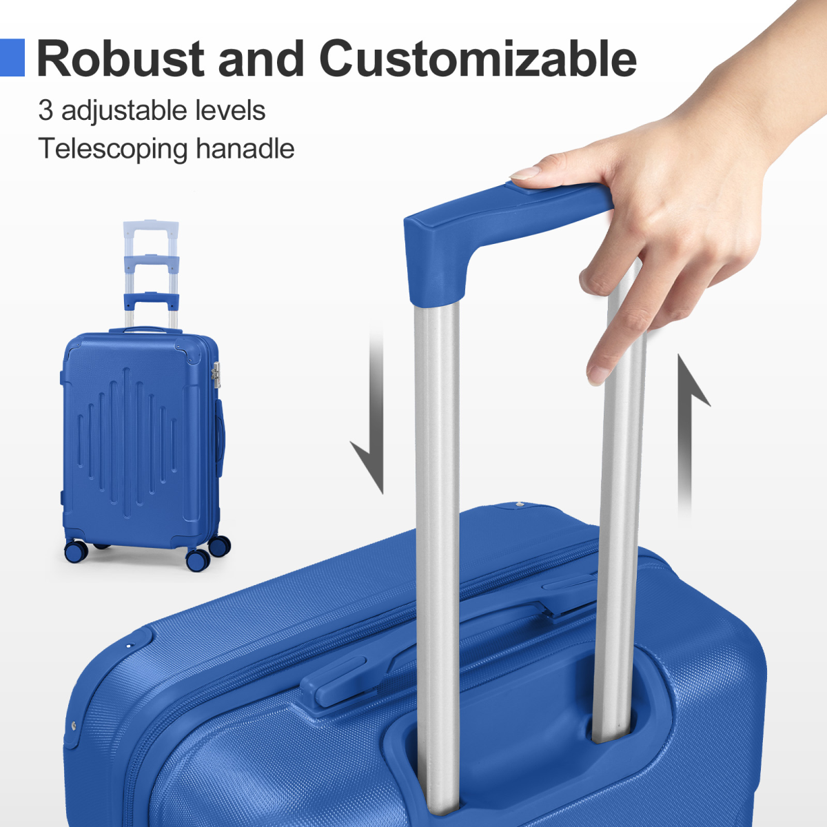 20-inch ABS Hard Shell Suitcase with Diamond Pattern - Navy Blue