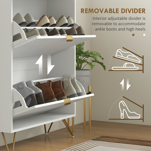 HOMCOM Slim Shoe Storage Cabinet with Flip Drawers for Entryway, Hallway, White