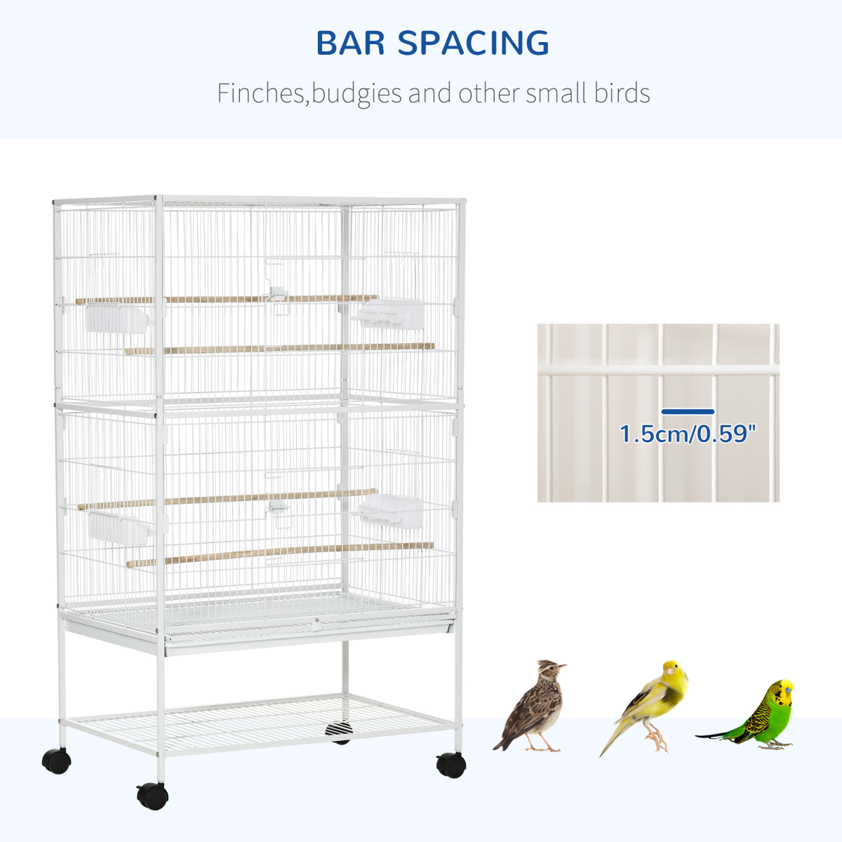 Large Bird Cage Budgie Cage for Finch Canaries Parrot with Stand White