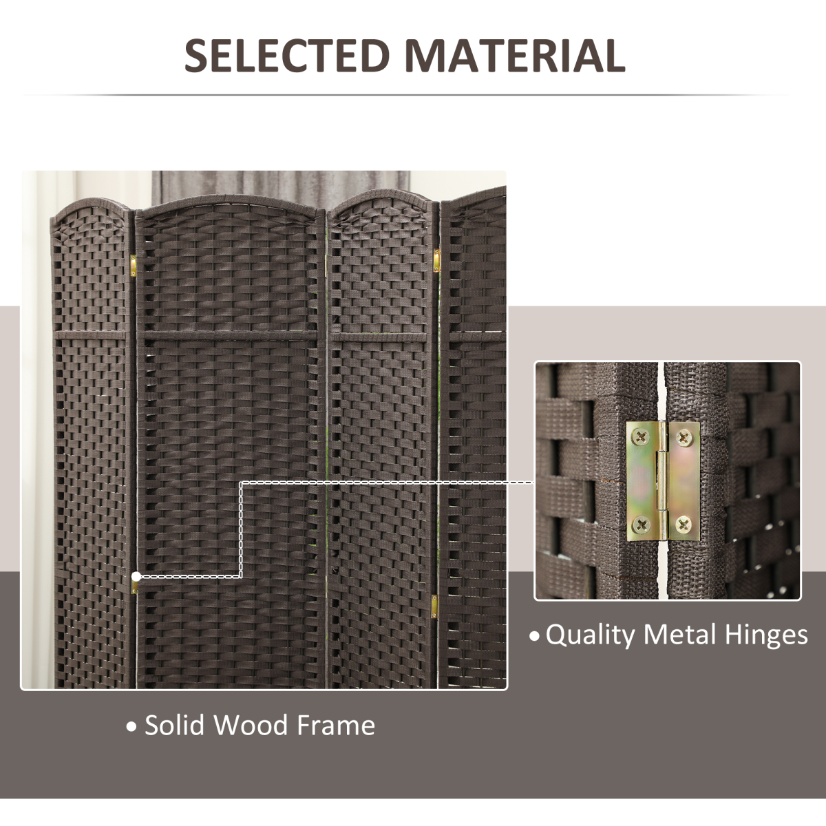 HOMCOM 4 Panel Folding Room Divider, Privacy Screen, 160 x 170cm, Brown