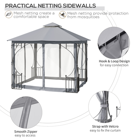 Gazebo Party Tent Canopy Sun Shade for Patio Garden Light Grey 3x3(m) Outsunny