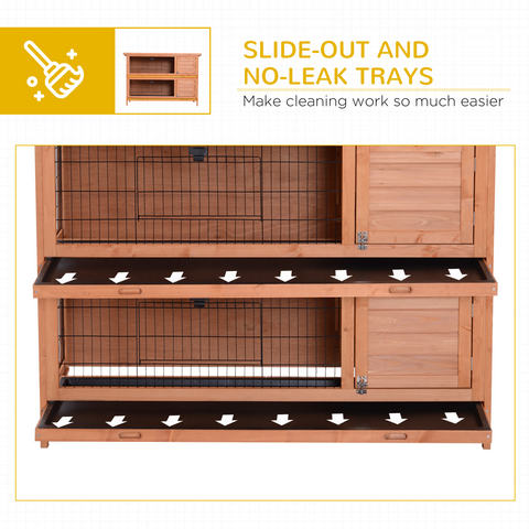 Rabbit Hutch for Two Rabbits Outdoor Guinea Pig Cage w/ Removable Trays, Orange