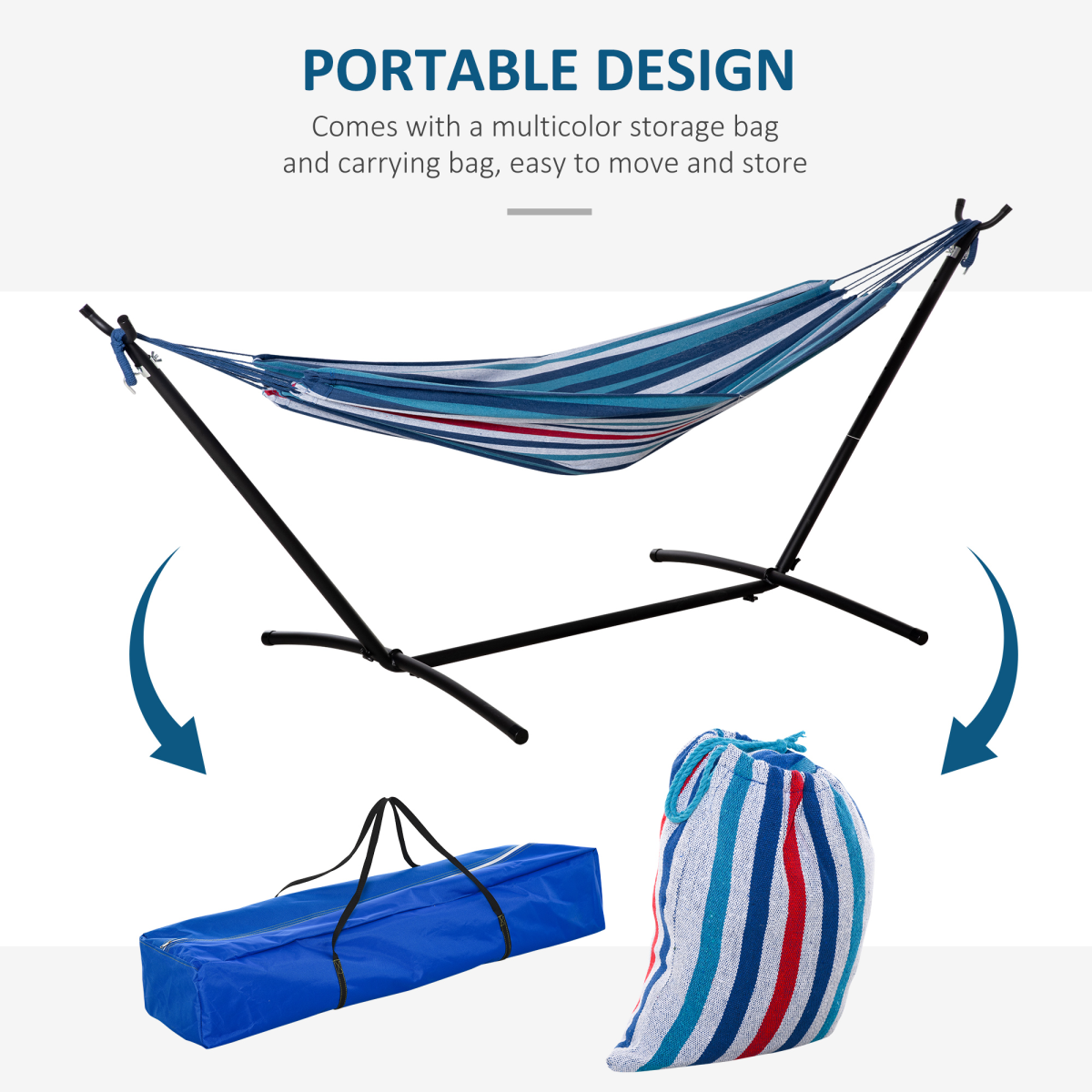 294 x 117cm Hammock with Metal Stand Portable Carrying Bag 120kg White Stripe