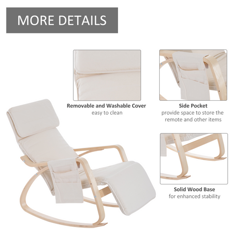 Rocking Chair Recliner Armchair with Adjustable Footrest, Cream White