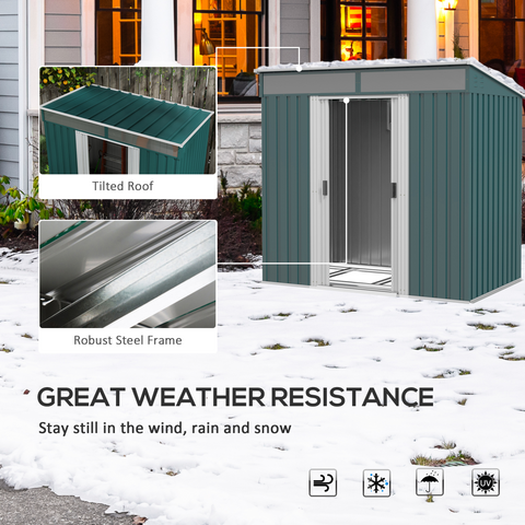 Outsunny 6.5x4FT Garden Shed with Foundation Lockable Metal Tool Shed Green