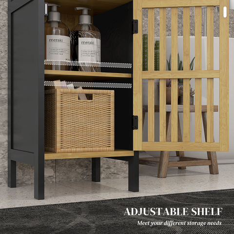 HOMCOM Bathroom Floor Cabinet Bamboo Bathroom Cupboard with Adjustable Shelf