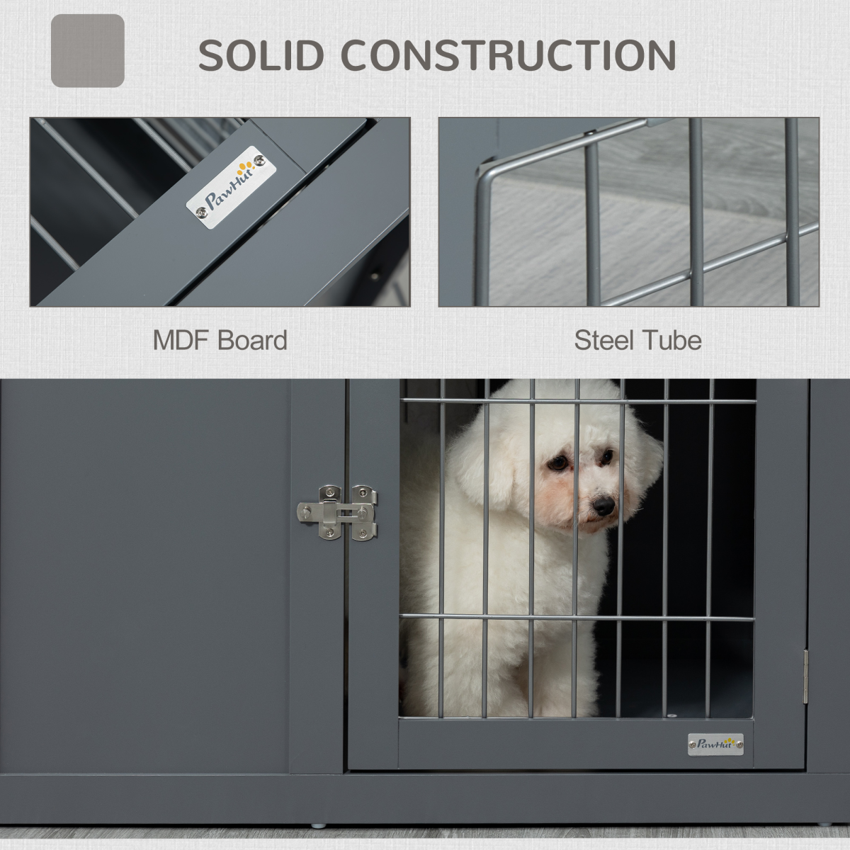 Furniture-Style Dog Crate Two Lockable Doors, for Small & Medium Dogs Pawhut