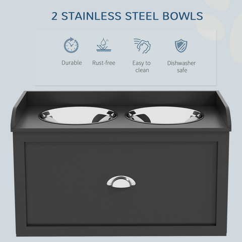 PawHut Stainless Steel Raised Dog Bowl w/ 21L Storage Drawer, for Large Dogs