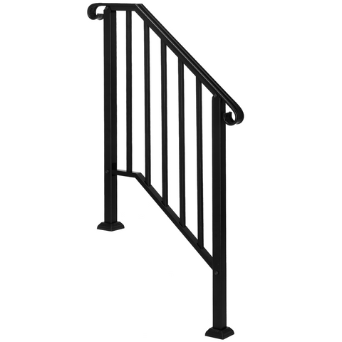 [Same Code：55022277  82359152]Artisasset Matte Black Outdoor 2-Step Iron Handrail