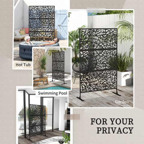 Outsunny 6.5FT Metal Outdoor Privacy Screen Panel with Stand, Twisted Lines