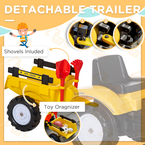 Ride-on Toy Pedal Digger Construction Car with Horn Detachable Trailer HOMCOM