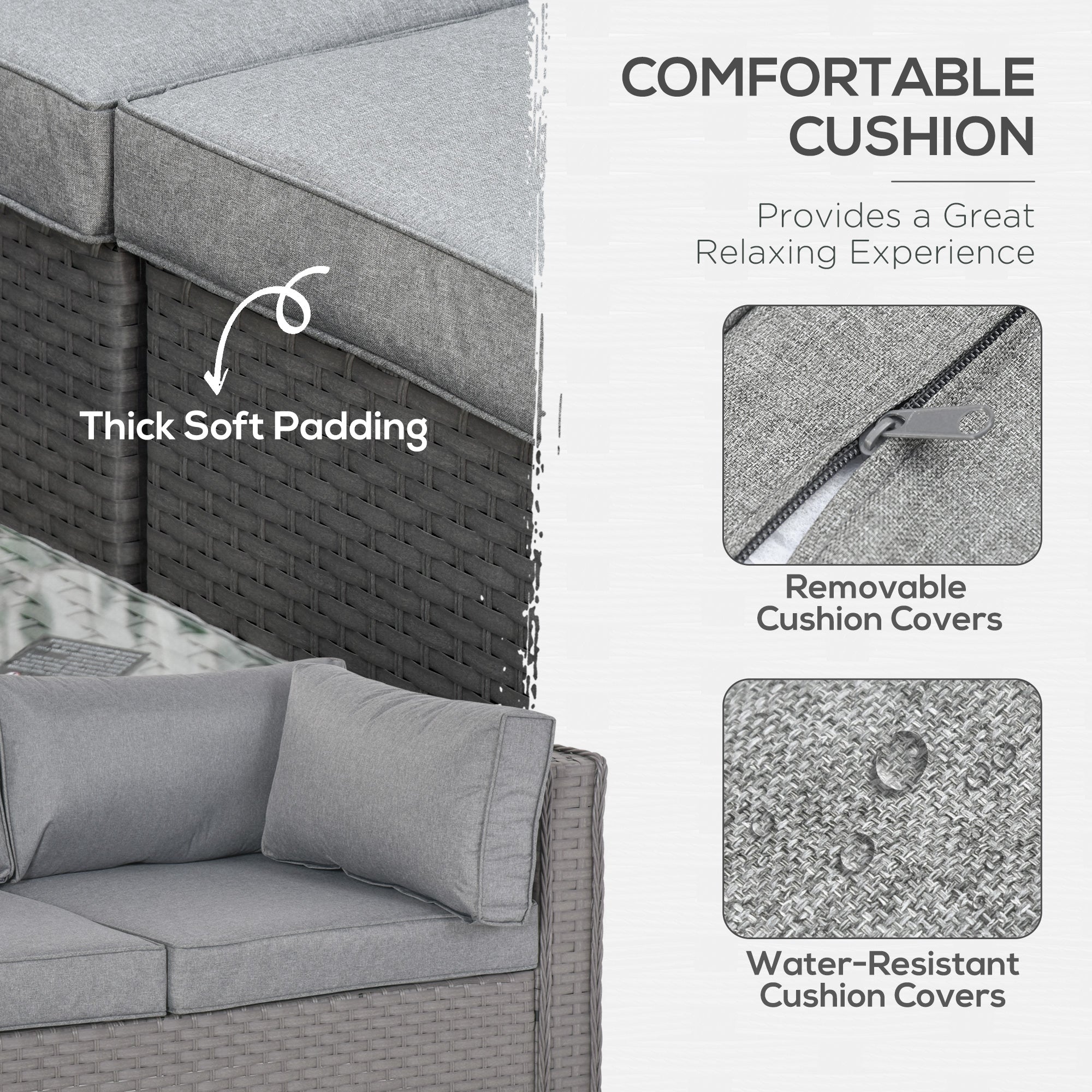 6 PCs PE Rattan Wicker Corner Sofa Set Coffee Table Footstool w/ Cushion - Grey