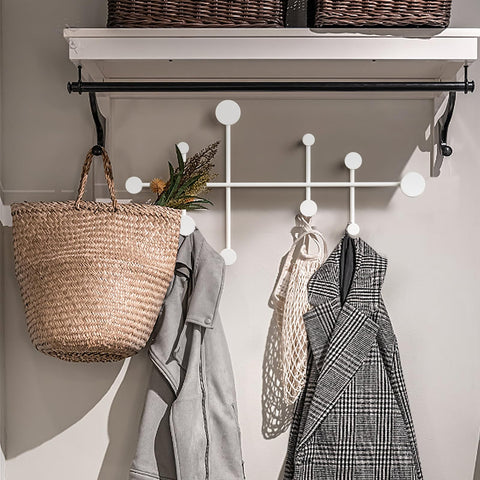 XLSBZ Coat Rack Shelf Wall Mounted,Modern Metal Coat Rack with 10 Hooks,Coat Hanger Wall Hooks for Clothe, Shats, Scarves (White)
