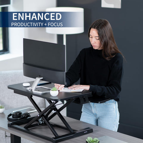 VIVO 71 cm Desk Converter, K Series, Height Adjustable Sit to Stand Riser, Dual Monitor and Laptop Workstation with Keyboard Tray, Black, DESK-V028KB