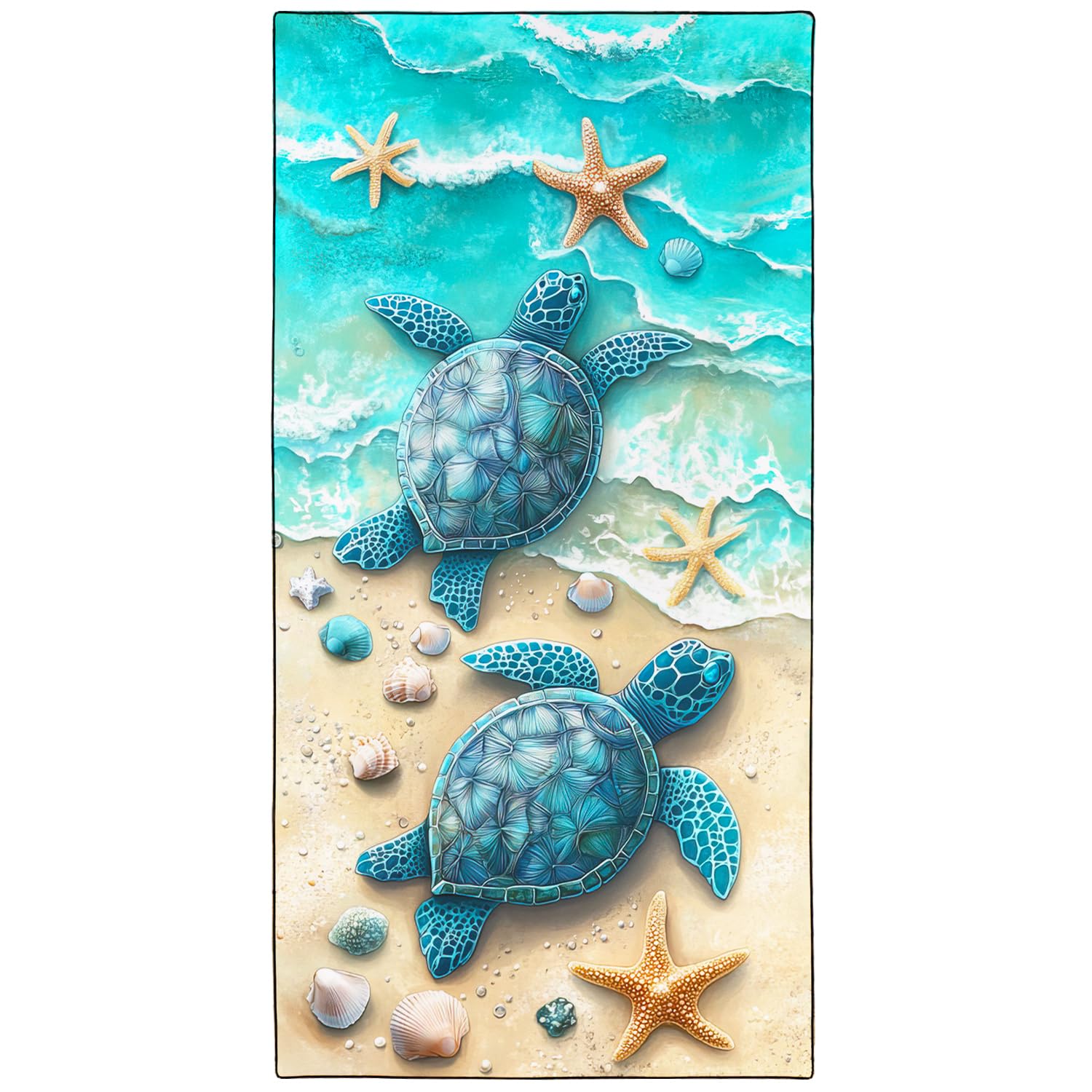 Violetpos Twin Sea Turtles & Shells Beach Towel, Extra Large 180x90 cm 250GSM Microfibre, Sand Free Quick Dry