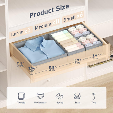 DIMJ Drawer Organizer Clothes - 20 Pack Closet Drawer Organizer Bins for Baby Clothes Storage, Fabric Dresser Organizer for Nursery Bedroom