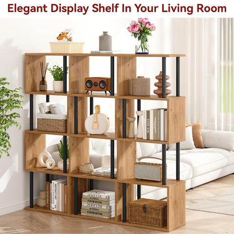 IBUYKE 5-Tier Tall Bookshelf,S-Shaped Geometric Bookcase,Oak WBC015K