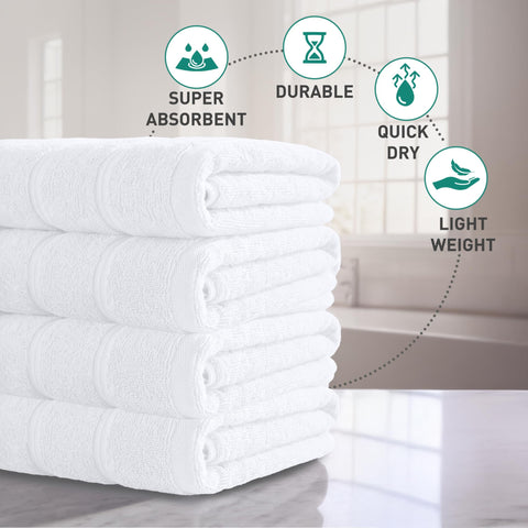 Zero Twist Bathroom Towels I 4 Pack Bath Towels I Quick Dry I White