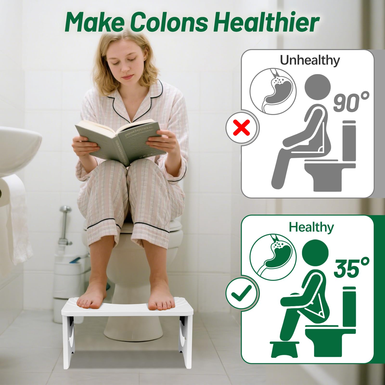 MAIJIAJU White Single Toilet Stool, Foldable Bamboo Squat Step