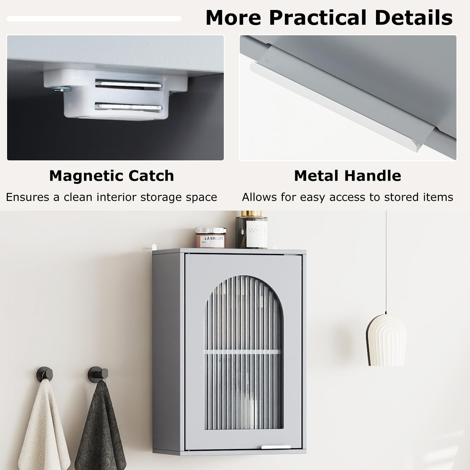 RELAX4LIFE Bathroom Wall Cabinet, Wall-Mounted Storage Cupboard with Tempered Glass Door and Adjustable Shelf