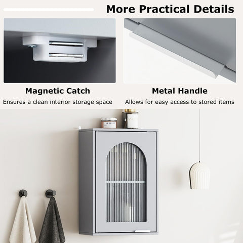 RELAX4LIFE Bathroom Wall Cabinet, Wall-Mounted Storage Cupboard with Tempered Glass Door and Adjustable Shelf