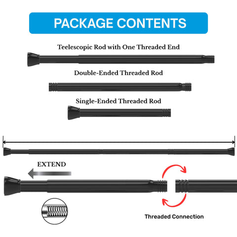 1Pc Tension Rod for Shower Curtain Rail No Drilling Curtain Pole Extendable Rod Easy Fitting for Bathroom Black, 190-360cm, Ø32mm