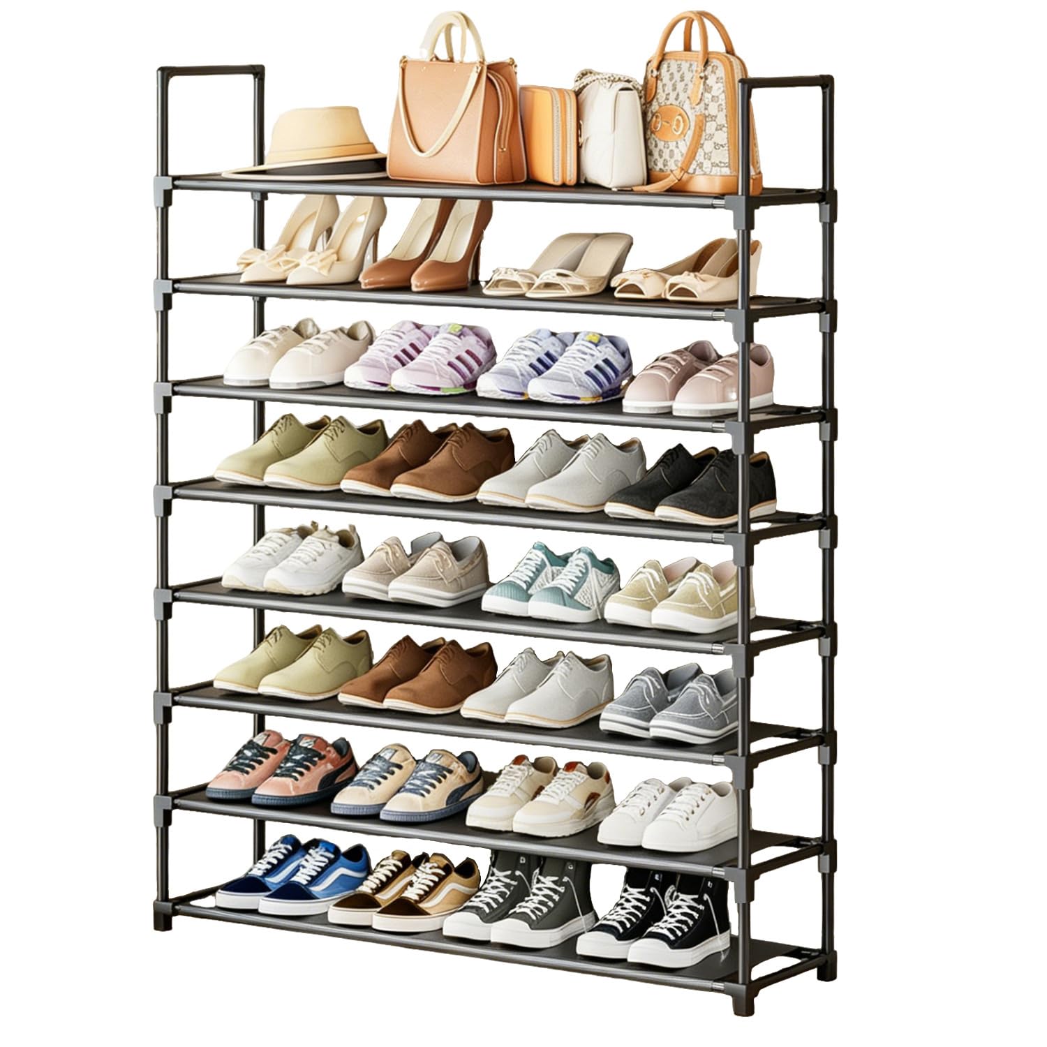OYREL Shoe Rack 8 Tier 32-40 Pairs Shoes, Shoe Storage Large with Hooks