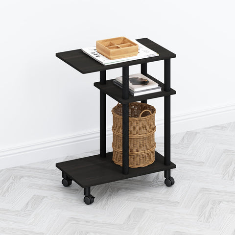 Furinno TOMI Side Table, 3-Tier C-Shape Open Shelf End Table with Wheels, Night Stand, Bedside Table, Toolless Assembly, for Living Room, Bedroom