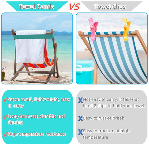 4 Pack Towel Bands, Beach Towel Clips for Pool & Cruise Chairs Elastic Sunbed Towel Craber Windproof Towel Holder Strap for Beach Chair