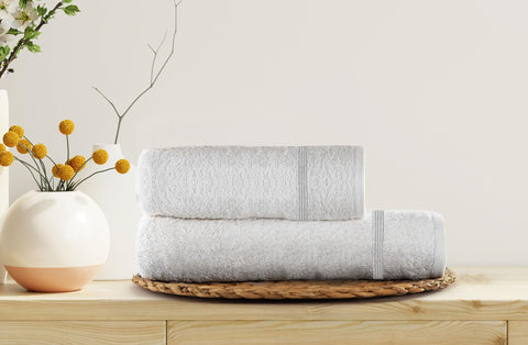 zer0bed, Lilac Bath Towels, Set of 2 Bath Towels, Face Towel, Bidet Towel, Plain Colour, White, 100% Cotton, Set of 2