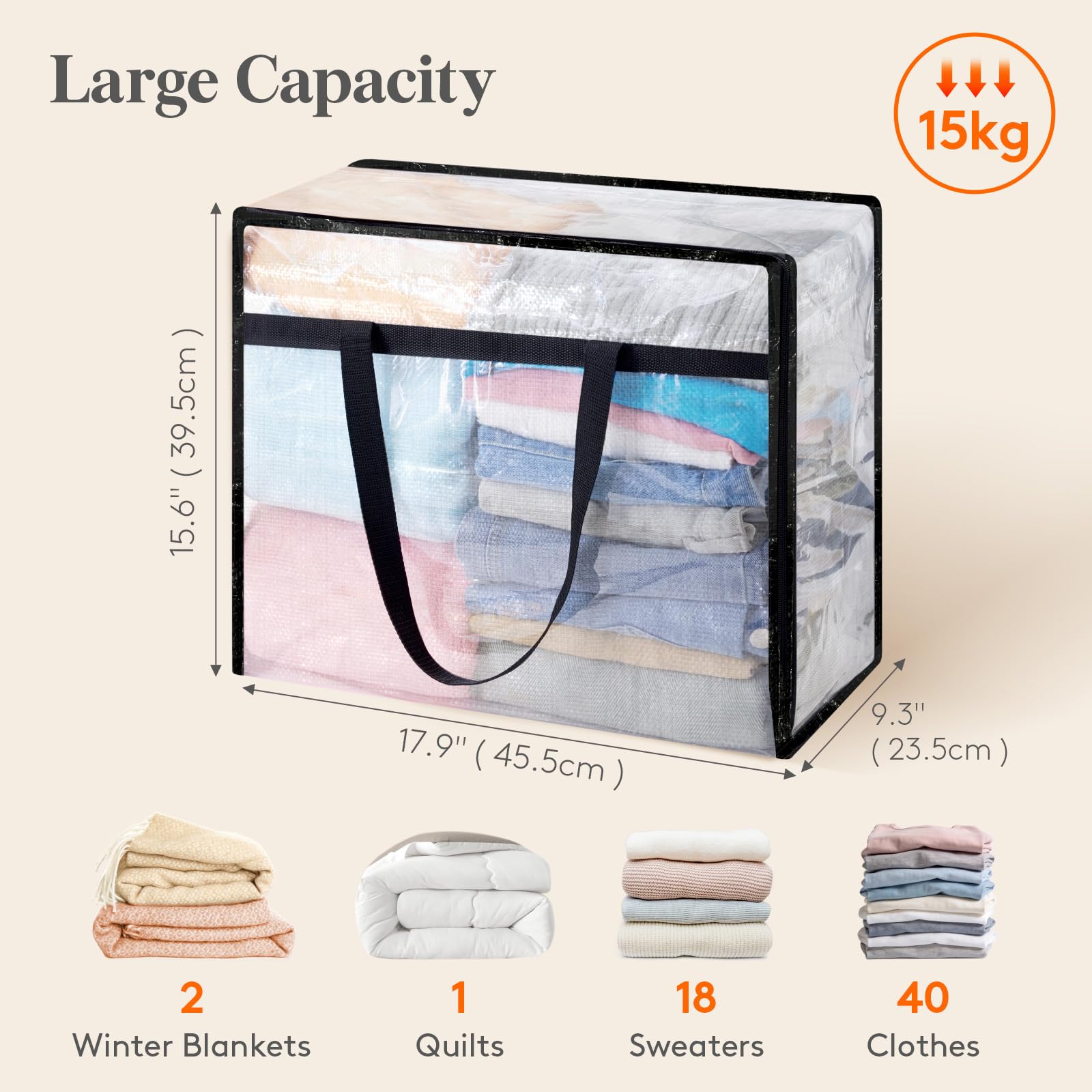 Lifewit 3 Pack Clear Clothes Storage Bag, 40L Comforter Bag with Zipper