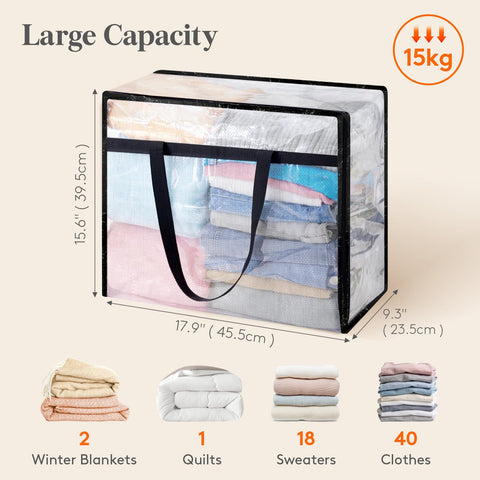 Lifewit 3 Pack Clear Clothes Storage Bag, 40L Comforter Bag with Zipper