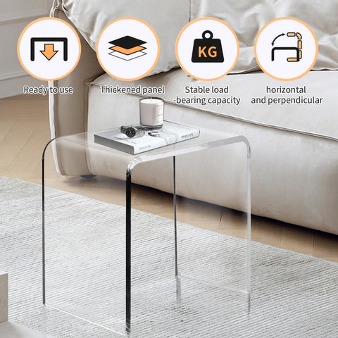Clear Acrylic U Shaped End Table, Transparent Perspex Plastic Shower Stool, Stylish Modern Coffee Table with Rounded Edges