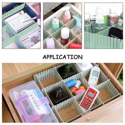 GIAK Drawer Dividers Adjustable Drawer Organizer 16 PCS Green Drawer Organiser 32 x 7 cm DIY Cut at Will for Socks, Underwear, Makeup, Kitchen