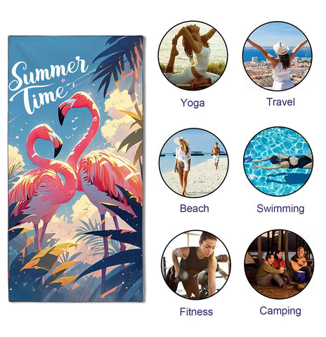 YISUMEI Summer Flamingos Beach Towels for Adults Extra Large 180 x 90 cm, Microfibre Lightweight Quick Dry Towel for Swimming Pool Cruise Travel