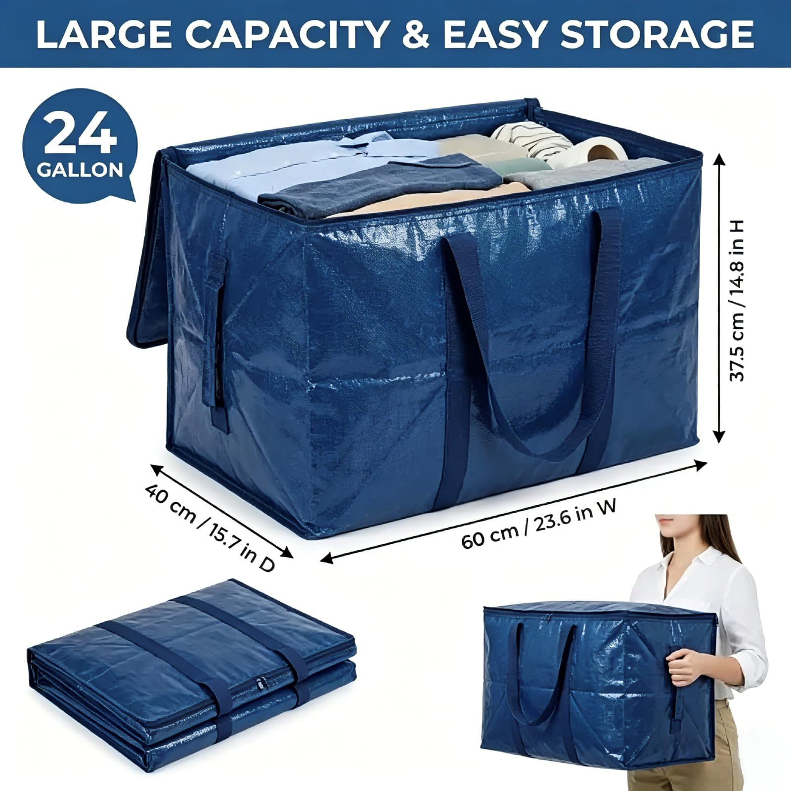 Boyfield Moving Bags 90L 4 Pack Storage Boxes Heavy Duty Packing Boxes with Zips, Clear Moving Boxes Foldable PP Storage Bags for Clothes, Bedding