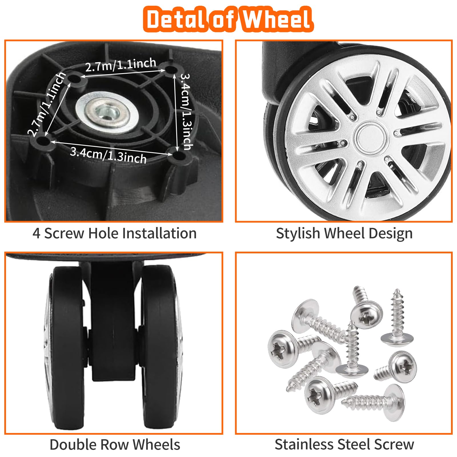 1 Pair Luggage Wheel Replacement, Universal Suitcase Caster Mute Double Row Wheels, Spare Spinner Luggage Caster