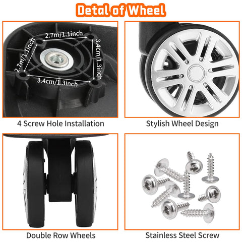 1 Pair Luggage Wheel Replacement, Universal Suitcase Caster Mute Double Row Wheels, Spare Spinner Luggage Caster