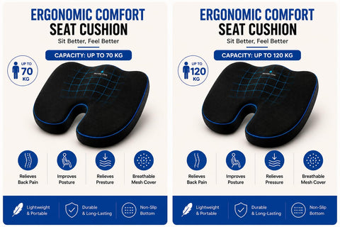 Wonder Care Orthopedic Coccyx Cusion | High Density Memory Foam for Back Pain, Sciatica, Tailbone Relief (Velvet Cover, 70Kg)