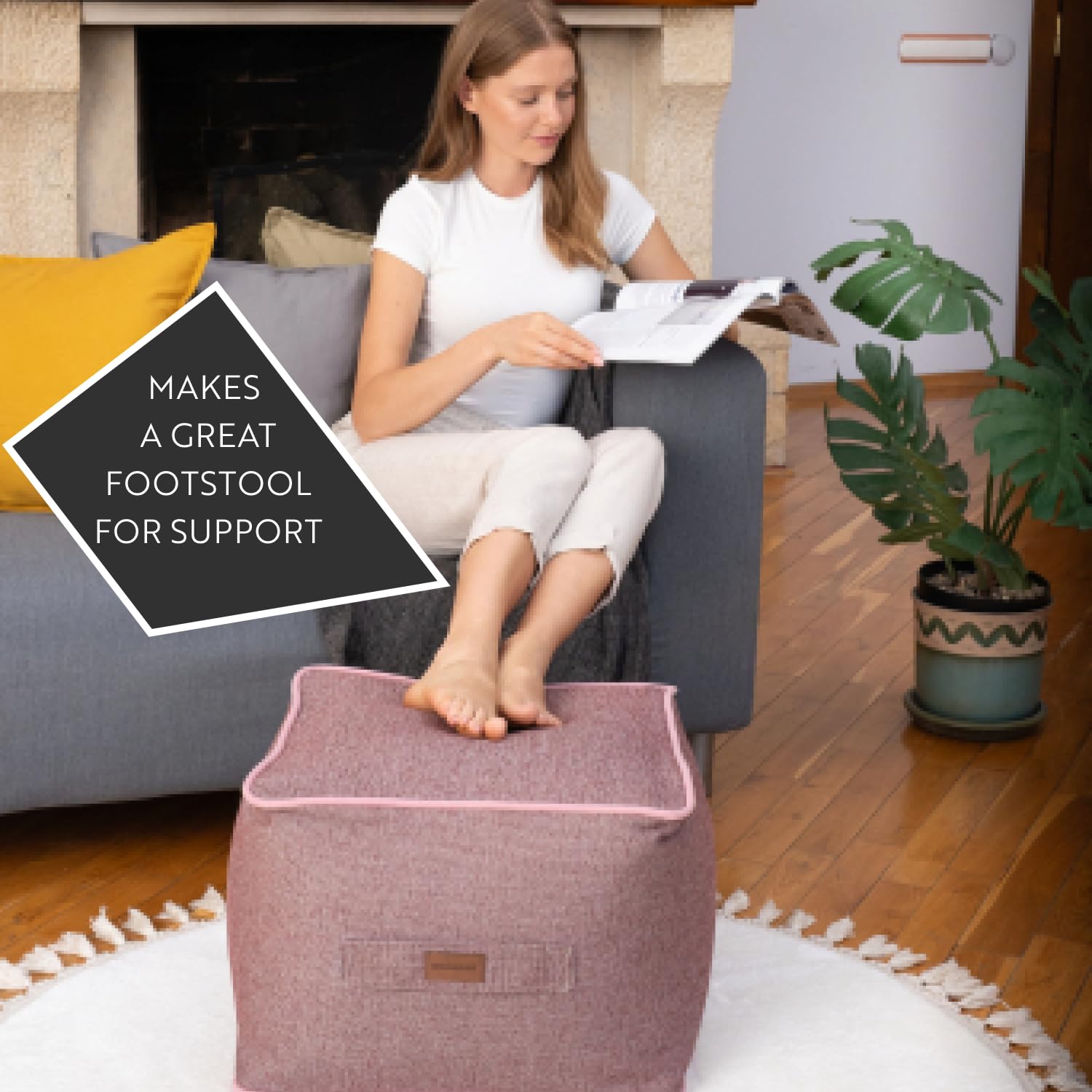 Dekorist Ottoman Pouffe, Comfortable Cube Foot stool, Soft Velvet Bean Bag, Home Decor Footstool Extra Seating for Living Room, Bedroom, Quantum