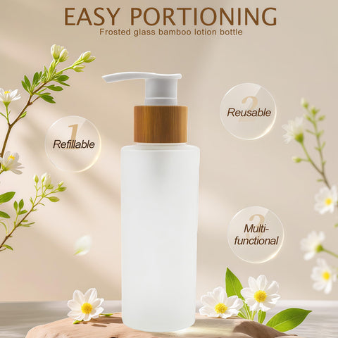 Empty Refillable Frosted Glass Pump Bottle With Plastic Pump Head Toiletries Storage Containers for Bath Shower Shampoo Hair-Conditioner Cleanser