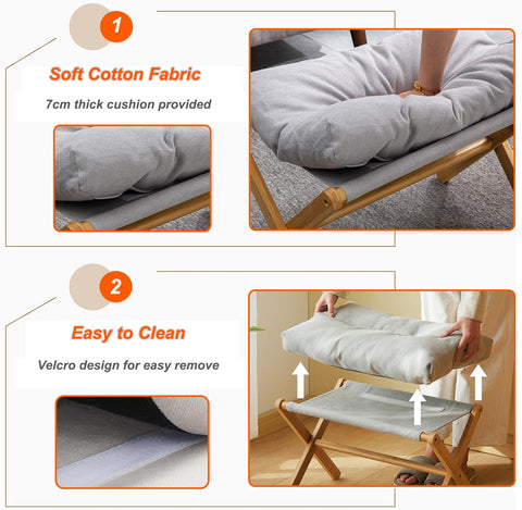bimiti Foot Stool Bamboo Folding Foot Rest Foldable Ottoman Seat