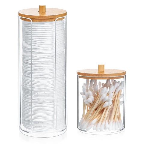Fulushouxi 2 Pcs Cotton Pad Holder, Cotton Wool Bud/Swab/Ball Holder, Bathroom Qtip Dispenser Jars Canisters Holders for Vanity Cotton Ball Qtip