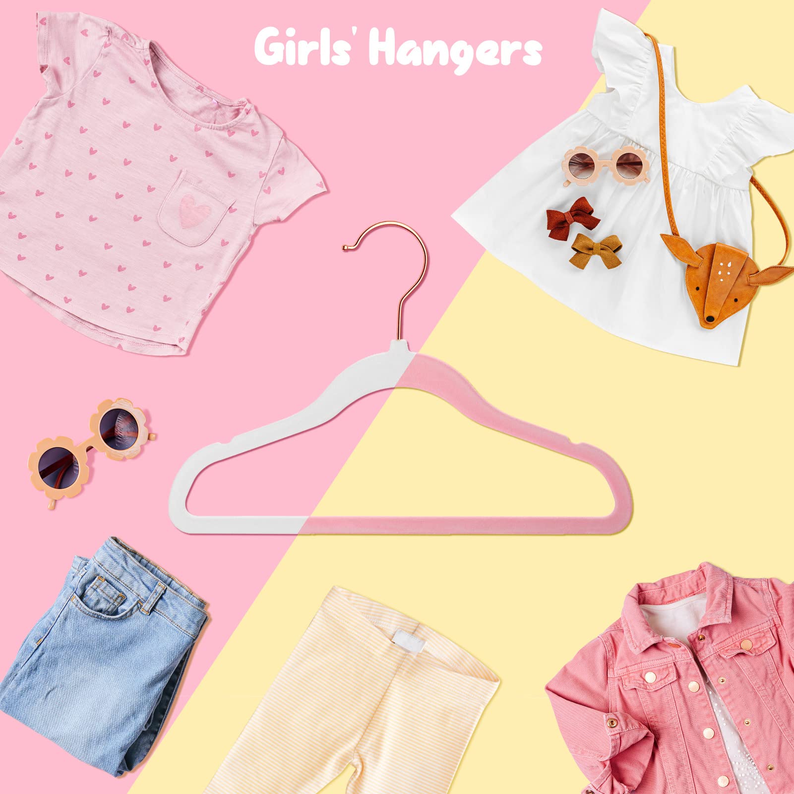 HOUSE DAY Kids Hangers, 60 Pack Velvet Coat Hangers, 14in, Ages 3-15, Pink