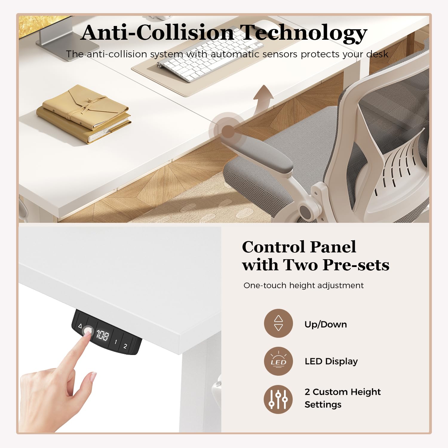 Klicelor Electric Standing Desk, 2 Memory Buttons for stand & sit, 160x60