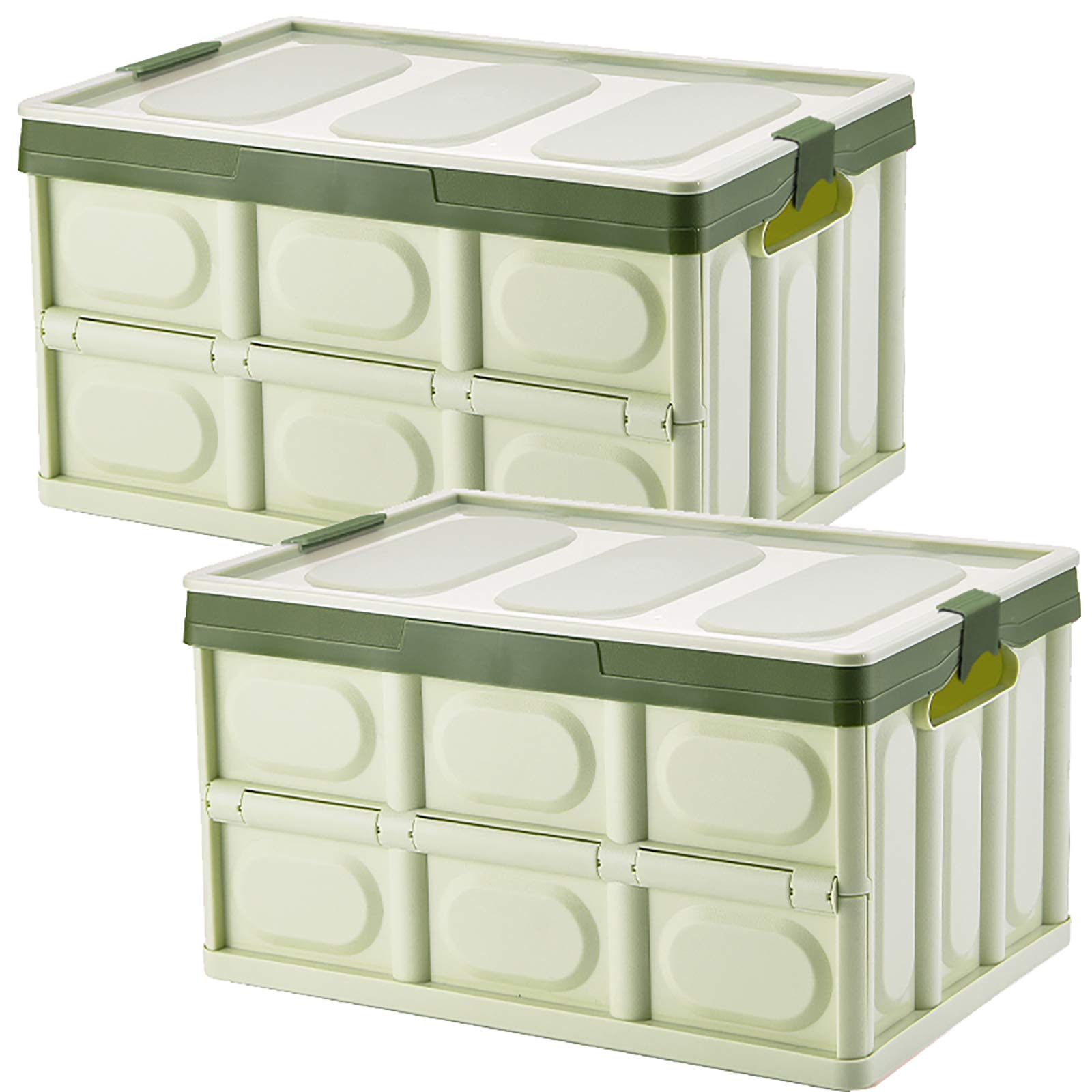 Tuevob Collapsible Storage Bins 2 Pack 30L - Lidded Plastic Tote Container with Stackable Folding Utility Crate for Clothes, Toys, Books, Snacks