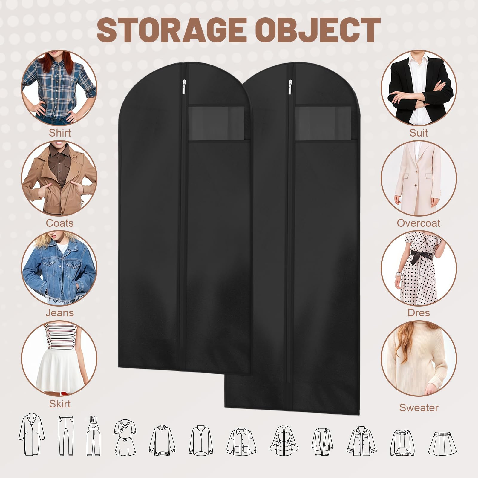 AMFUN 6 PCS Dress Bag,Full Length Travel Suit Bag with Zipper, Dust-proof Clothes Covers Protector Bags,Gown Garment Bag for Long Dresses, 100×60 cm